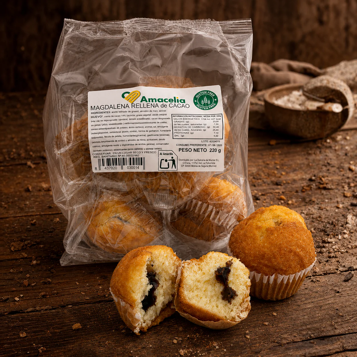 Magdalenas rellenas chocolate sin gluten 220 g - Imagen 2